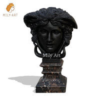 Busto de Medusa en Mármol Beige MILY, Escultura de Cabeza Tallada a Mano, Diseño Clásico Antiguo para Interiores