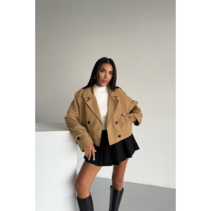 ASTARLI Gabardina Vintage de Doble Botonadura para Mujer, Diseño Estampado Impermeable de Algodón Vaquero Color Camel, Larga y Corta para Primavera y Otoño - Product Image 5