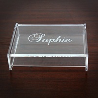 Plateau de rangement de bureau en acrylique transparent gravé sur mesure |   Boîte de rangement de bureau carrée en Lucite avec impression de monogramme personnalisé en écriture cursive