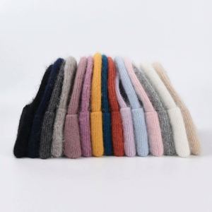 Bonnet en tricot unisexe chaud en fourrure de lapin couleur unie pour l'automne et l'hiver, logo personnalisé disponible - Product Image 5
