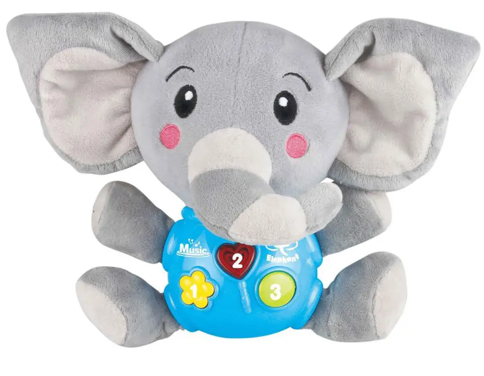 Unico elefante di peluche di peluche simpatico animale giocattolo con musica e luce a LED per i bambini che imparano e dormono bambola di peluche