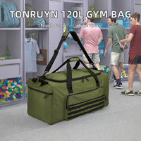 TONRUYN Sac de sport tactique unisexe extra large 120L en denim avec compartiment à chaussures, fermeture éclair robuste, polyester vert