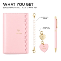 Carnet de planification rechargeable rose à 6 anneaux avec couverture en cuir PU, emplacements pour cartes, feuilles mobiles, couverture rigide, prêt à offrir