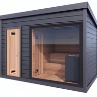 Sauna de Vapor Tradicional de Madera de Cedro Rojo Sólido, Moderna, para Exteriores, Eléctrica, de 6KW, para 4 Personas, con Ventana Panorámica, Ecológica, para Villa
