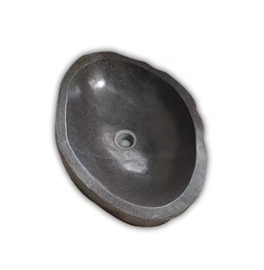 Lavabo Ovalado de Piedra Natural de Río, Tradicional, Semi-Pedestal, con un Solo Orificio, para Uso en Hoteles, con Desagüe y Grifo con Perilla - Product Image 6