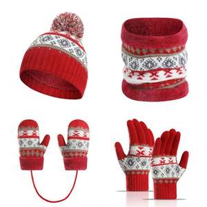 Gorro de punto para niños, bufanda cálida y gruesa para invierno, guantes con cuerda para colgar, juego de 4 piezas - Product Image 1