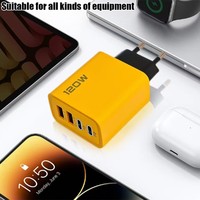 Chargeur rapide double USB + 2PD Type-C 120W jaune, adaptateur de charge rapide QC3.0, chargeur mural USB, téléphone portable, tablette, MP3, GPS 100