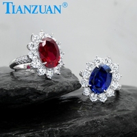 Bague en argent sterling 925 avec pierre principale en rubis rouge sang de pigeon ovale de 10x14 mm et moissanite ronde blanche pour femmes et filles