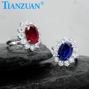 Anillo de Plata de Ley 925 con Piedra Principal de Rubí Rojo Sangre de Pichón Ovalado de 10x14 mm y Moissanita Redonda Blanca para Joyería de Mujeres y Niñas - Product Image 6