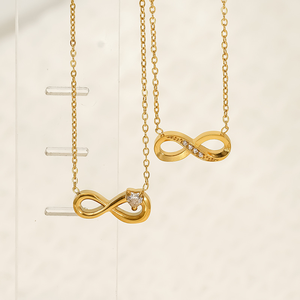 Collana da Donna Trendy <span class=keywords><strong>con</strong></span> Ciondolo <span class=keywords><strong>Infinito</strong></span> in Acciaio Inossidabile PVD Oro, <span class=keywords><strong>Cuore</strong></span> d'Amore <span class=keywords><strong>con</strong></span> Zirconi, per Feste e Fidanzamenti, Forma Geometrica - Product Image 2