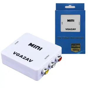 Toptan 1080P Mini VGA2AV Video dönüştürücü adaptör VGA RCA medya dönüştürücü ses Video vga av kablosu dönüştürücü