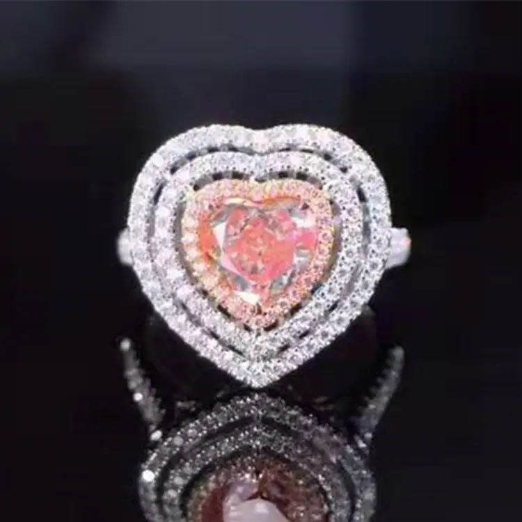 Cincin Berlian Batu Permata Bentuk Hati Romantis Desainer Emas 18K 1,015ct Cincin Berlian Merah Muda Alami untuk Wanita