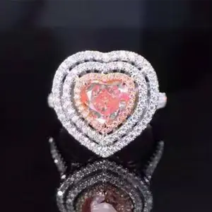 romantic heart shape gemstone jewelry designer 18k gold 1.015ct natural pink diamond ring for women