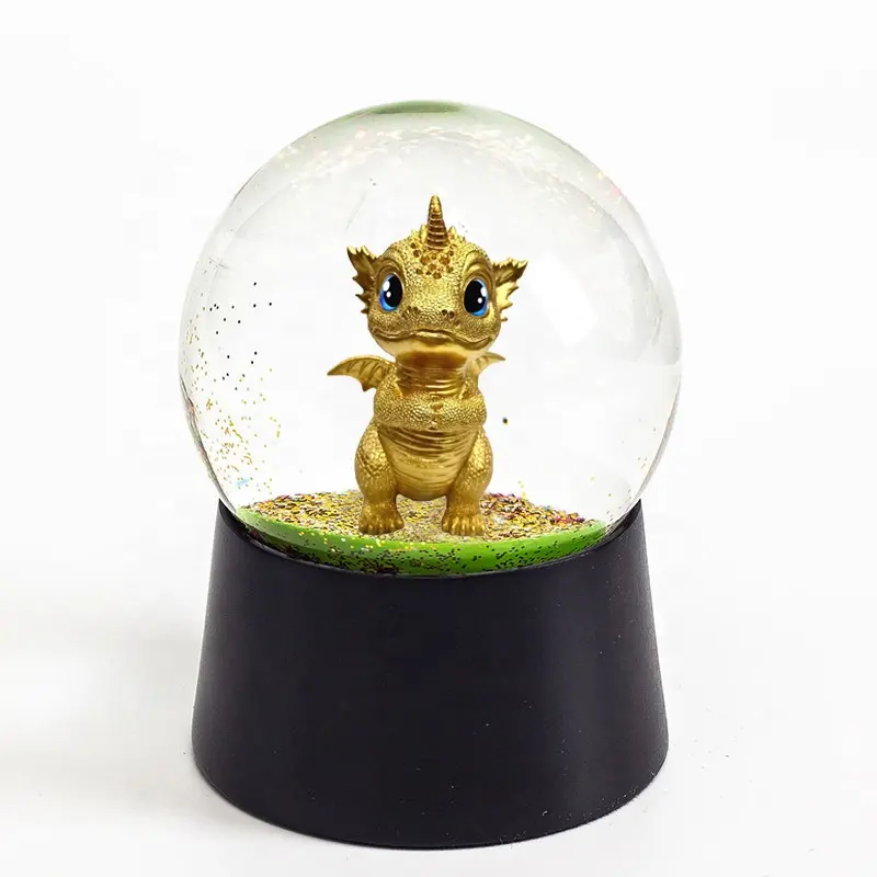 120MM of Gold Resin Dragon Snow Globe Statue Sturdy Glitter Animal Figurine Water Snow Ball Statue for Home Decoration