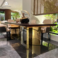 Ensemble de table à manger moderne sur mesure pour 6 personnes, base en acier inoxydable, table et chaises en bois pour hôtel, villa, projet