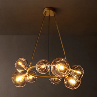 Lustre moderne de 36 pouces pour salon, créatif, avec globes suspendus en verre soufflé effet fumée