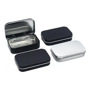 Mini Small Empty Container Portable Case for Soap Mint Cookie Small Black Metal Tin Box with Hinged Lids