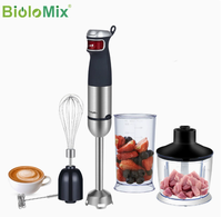 Mixeur Plongeant Électrique 1200W 5-en-1, 18000 tr/min, Bouton Poussoir, 4 Lames, Boîtier ABS+Acier Inoxydable, Moteur en Cuivre