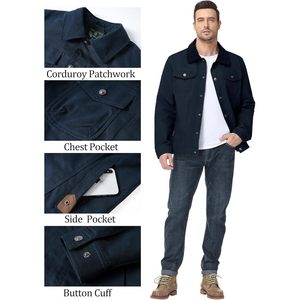 Mens Flannel Lined Shirt <b>Jacket</b> Corduroy Turn Down Collar Snap Button Cargo <b>Trucker</b> Multi Pockets Autumn Casual - Product Image 6