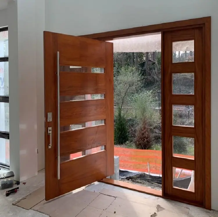Porta d'ingresso a bilico della casa di lusso porta esterna in legno massello con vetro