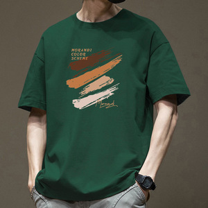 T-shirt pour homme à manches courtes en coton pur tricoté de style japonais, 200g, coupe ample, respirant, motif lettres, été - Product Image 3