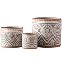 Pot de fleurs en céramique cylindrique en terre cuite à motifs géométriques sculptés à la main pour plantes succulentes, décoration de jardin intérieur et extérieur