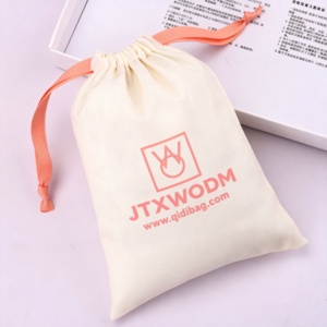 Bolsa de Algodón Muselina Blanca Natural con Cordón y Logotipo Personalizado para Joyería, Bolsa de Regalo de Algodón Muselina con Cordón y Logotipo Personalizado - Product Image 4