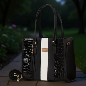 Sac fourre-tout en cuir PU noir pour femme Fana Camila, motif alligator, fermeture ouverte, deux poignées, sac à main décontracté pour soirée M3882 - Product Image 2