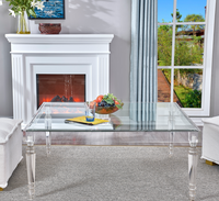 Table basse carrée en acrylique transparent de luxe de haute qualité avec pieds de table personnalisés et verre trempé pour salon