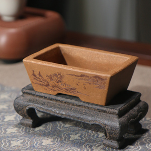 Maceta rectangular para bonsái, tallada a mano, con motivos zen de paisaje, de arcilla púrpura, para uso en interiores. - Product Image 3