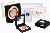 Boîte flottante 3D de présentation de bijoux 9x9cm, 1 pièce, cadre, présentoir, boîte d'ombre avec Base ronde, logo personnalisé