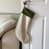 Chaussette de Noël en lin brodée à la main, personnalisée, cadeau pour enfants, décoration de maison en lin pur