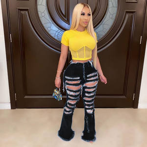 KG4160 pierna ancha rasgada personalidad calle tendencia cuerno - Product Image 5