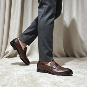 <span class=keywords><strong>Mocasines</strong></span> de Hombre Transpirables y Cómodos con Estampado de Cocodrilo Marrón, Zapatos de Vestir Formales de Cuero, Zapatos Casuales de Negocios Sin Cordones - Product Image 6