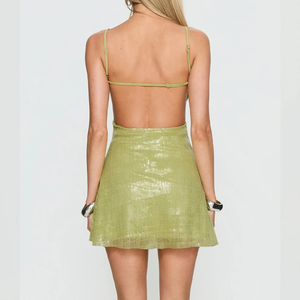 <span class=keywords><strong>Vestido</strong></span> Corto de Fiesta Brillante y Sexy para Mujer, Diseño Personalizado OEM/ODM, Color Verde <span class=keywords><strong>Lima</strong></span> Glamuroso con Lentejuelas - Product Image 4