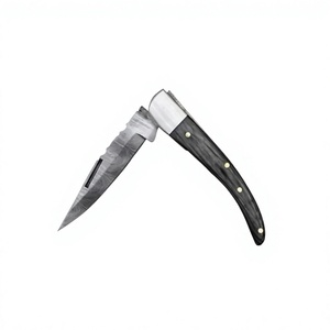 มีดพับเหล็กดามัสกัส ปลายแหลม ด้ามไม้ ใบมีดตรง หนา 0.6 มม. - Product Image 1