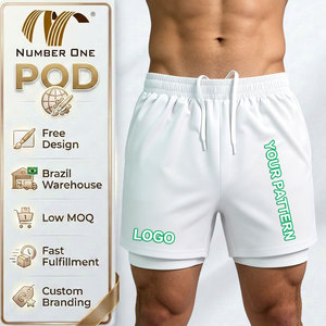 Short de course 2-en-1 pour homme POD avec cordon de serrage, design double couche élastique, bas de sport pour homme, short uni, logo personnalisé - Product Image 1