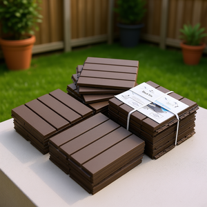 Baldosas de patio entrelazadas de color marrón oscuro de 12x12 pulgadas, suelo de plástico compuesto para exteriores, resistente a la intemperie, diseño de cuatro listones - Product Image 2