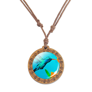 <span class=keywords><strong>Collar</strong></span> de estilo Vintage de colibrí para mujer, colgante de madera de pájaro Retro, cadena de cuerda ajustable, joyería de moda de inspiración cristiana - Product Image 2