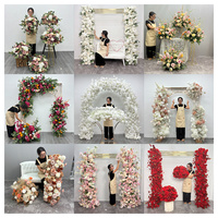 Rose vif grand sol fleur rangée mariage passerelle décor Orange artificielle soie fleur boule pièce maîtresse