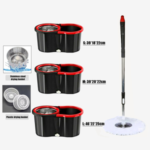 Tự làm sạch cao cấp, di động, rảnh tay 360 °   Bộ lau nhà và xô bằng thép đen 8 bánh xe, lau sàn có chức năng hút bụi - Product Image 1