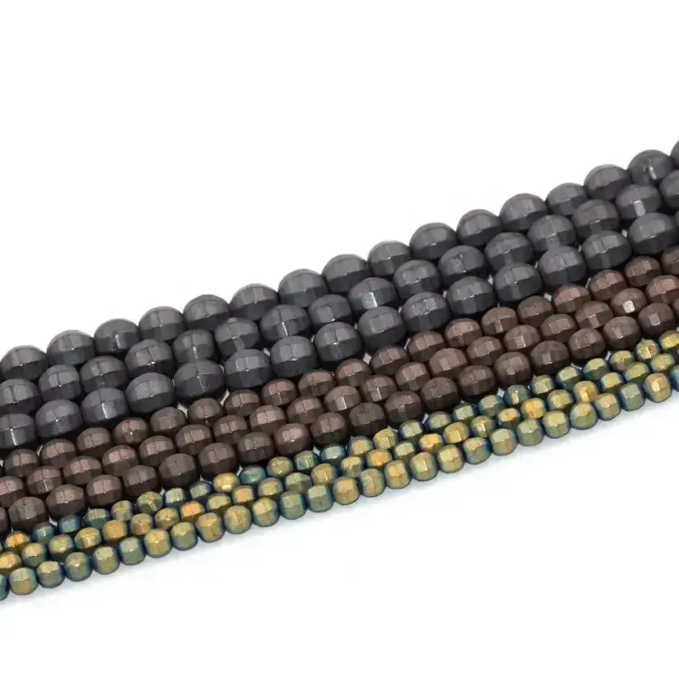 4 mm natürliche gesichtete runde Hämatit-Abstandsstene Perlenstrang für Armbandzubehörherstellung