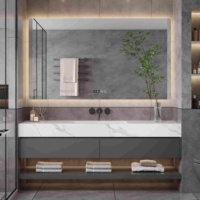 Vasque en céramique moderne sans joint, meuble de salle de bain en bois massif, armoire à miroir LED, coiffeuse pour salles de bain de villa