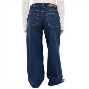 High Quality <b>Women's</b> <b>Dark</b> <b>Blue</b> Mid Waist Straight-leg Regular Fit Casual Full Length Denim <b>Jeans</b> Eco-Friendly Vintage Summer - Product Image 3