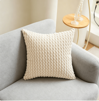 Coussin décoratif texturé beige effet popcorn, coussin décoratif en tricot à bulles doux pour canapé, lit, salon