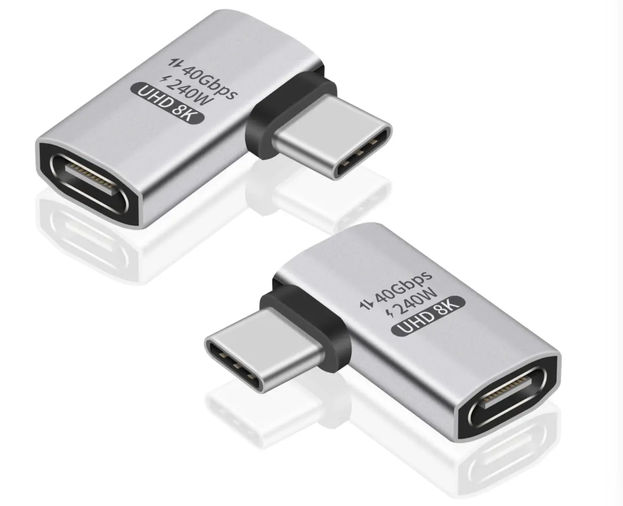 Adaptor 90 derajat USB C 40Gbps 240W dengan Video 8K 60Hz kompatibel untuk Thunderbolt 3/4