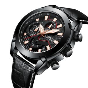 CRRJU 2219 New <b>Men's</b> Alloy Simple Design Fashion Sport Quartz Chronograph Waterproof Brown <b>Black</b> Leather Strap Calendar Display - Product Image 3