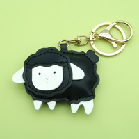 Porte-clés en cuir PU mignon en forme de mouton, pendentif animal de dessin animé, porte-clés de voiture 3D en forme de mouton, breloques de sac de créateur, vente en gros