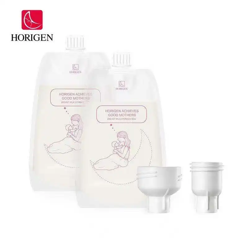 HORIGEN Food grade Leak Proof Zipper Seal double layer material breast milk storage bags with wide neck standard neck adapters
