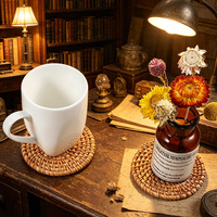 Posavasos Redondos de Mimbre Tejido Natural, Resistentes al Calor, para Decoración del Hogar y Protección de la Mesa